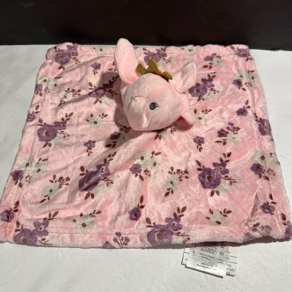 Manhattan Baby Luxe Plush Elephant Floral Lovey/Security Blanket - Picture 1 of 8